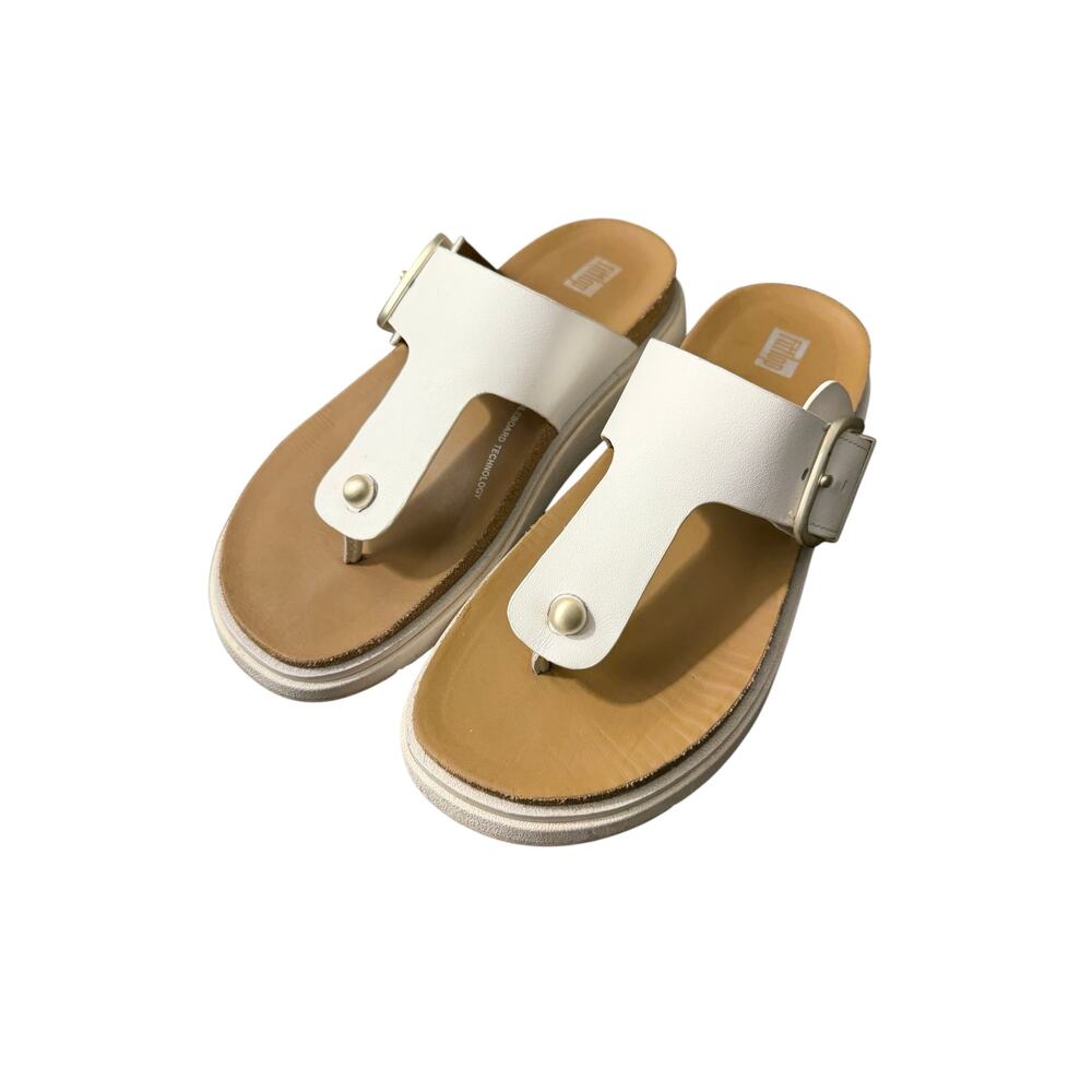 FitFlop Gen-FF Leather Thong Sandals White Microwobbleboard APMA Size 7
